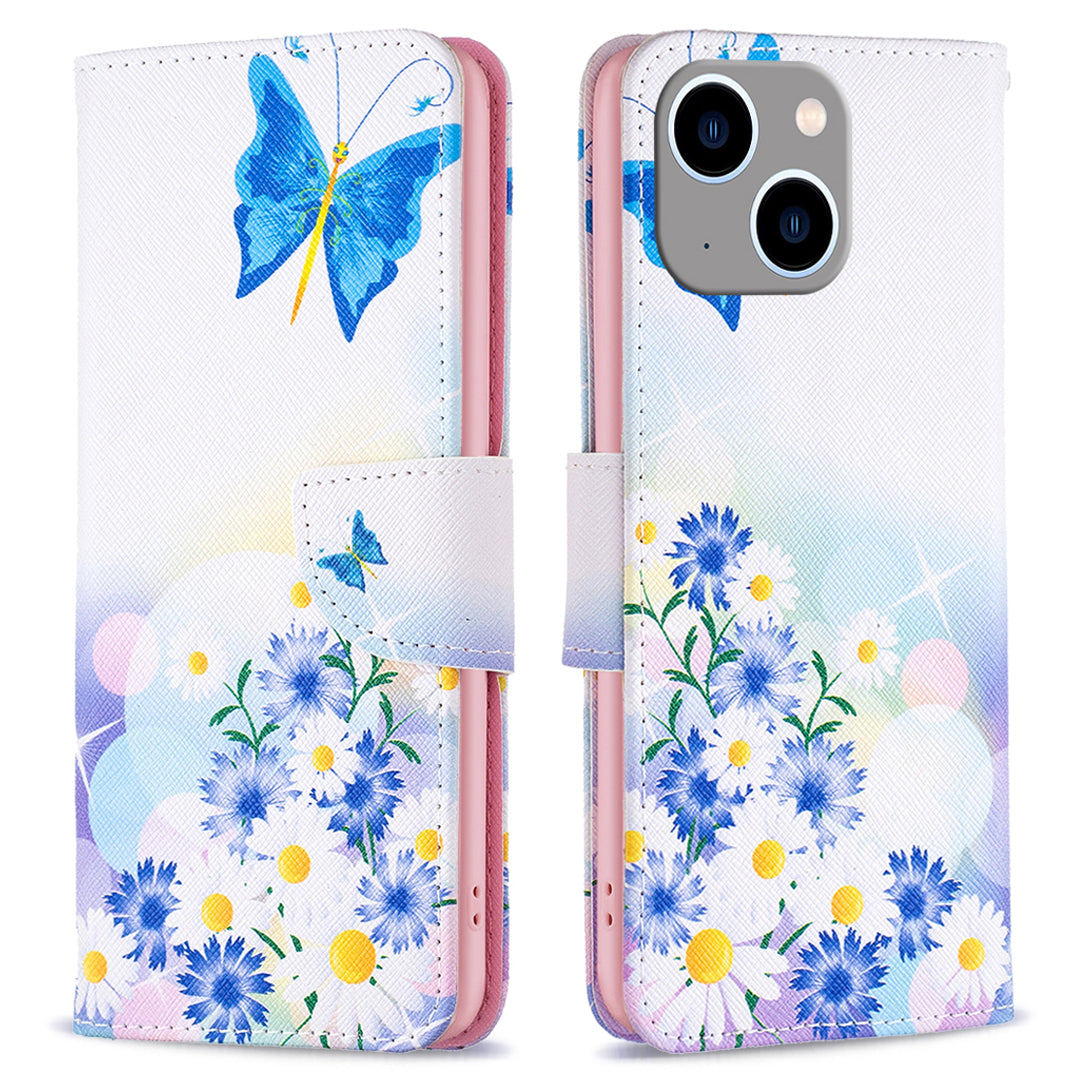 Pattern Printing Phone Leather Case for iPhone 15 Plus , Stand Wallet Full Protection Cover - Butterfly and Flowers Pattern Printing Phone Leather Case for iPhone 15 Plus , Stand Wallet Full Protection Cover - Butterfly and Flowers